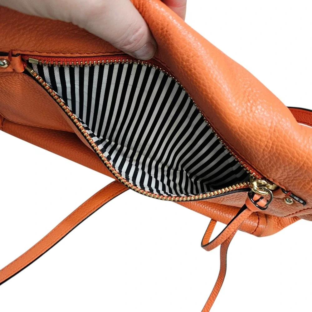 Kate Spade Pebbled Leather Crossbody Bag Coral Orange Flap Zip‎ Pocket Bright